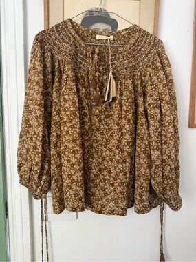 DÔEN Ariste Top Golden Mesa Flor NWT XS Hand Smocked Prairie Blouse